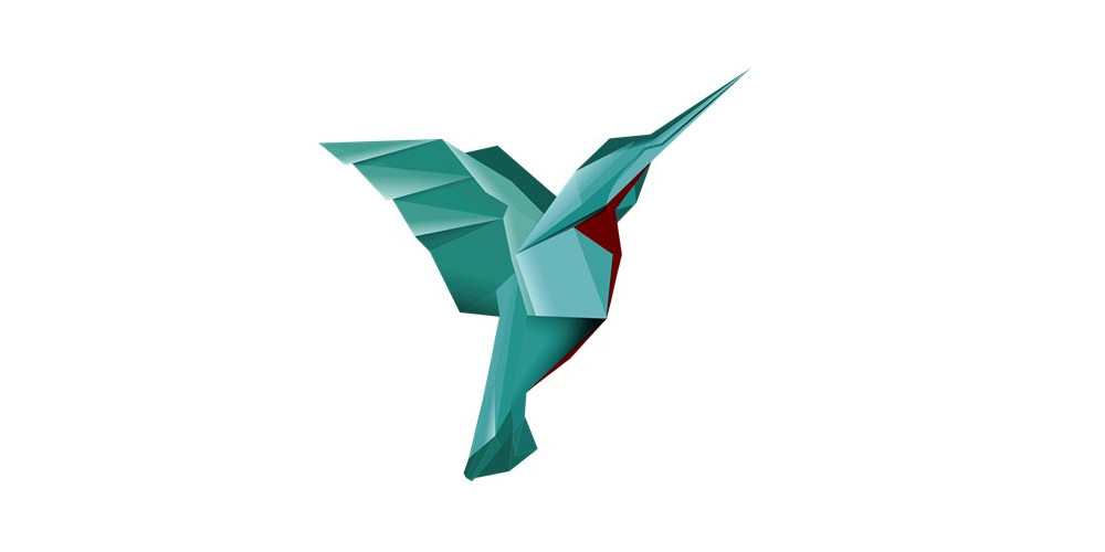 Logo des Projekts ColHybri, ein abstrakter blau-roter Kolibri