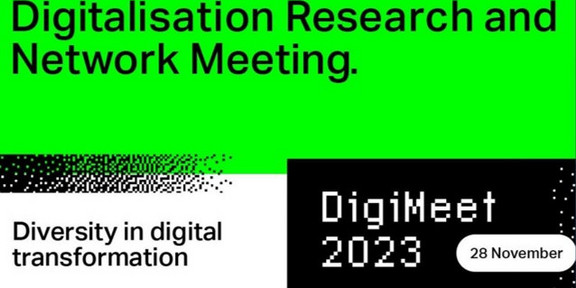 Zu sehen ist ein grüner Banner für das "Digitalisation Research and Network Meeting".